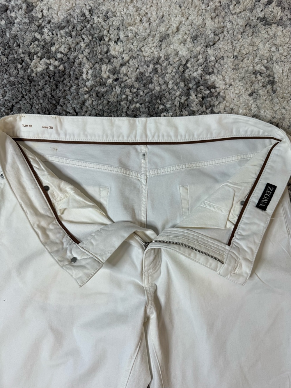 Zegna, Mens Slim Fit Flat Front Chino Trousers Pants in White, US Size: 38 - Picture 5 of 8